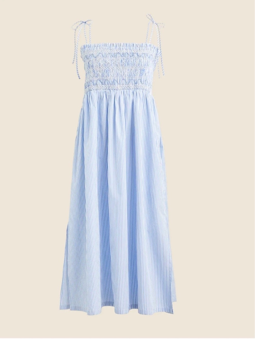J. Crew Paloma Dress Striped Cotton Poplin Smocked Bodice Blue White Size S - Picture 3 of 8